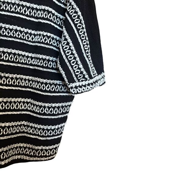 NIC+ZOE Sweater Top Petite Medium Black White Knit Stripe Pullover Linen Blend - Picture 5 of 9
